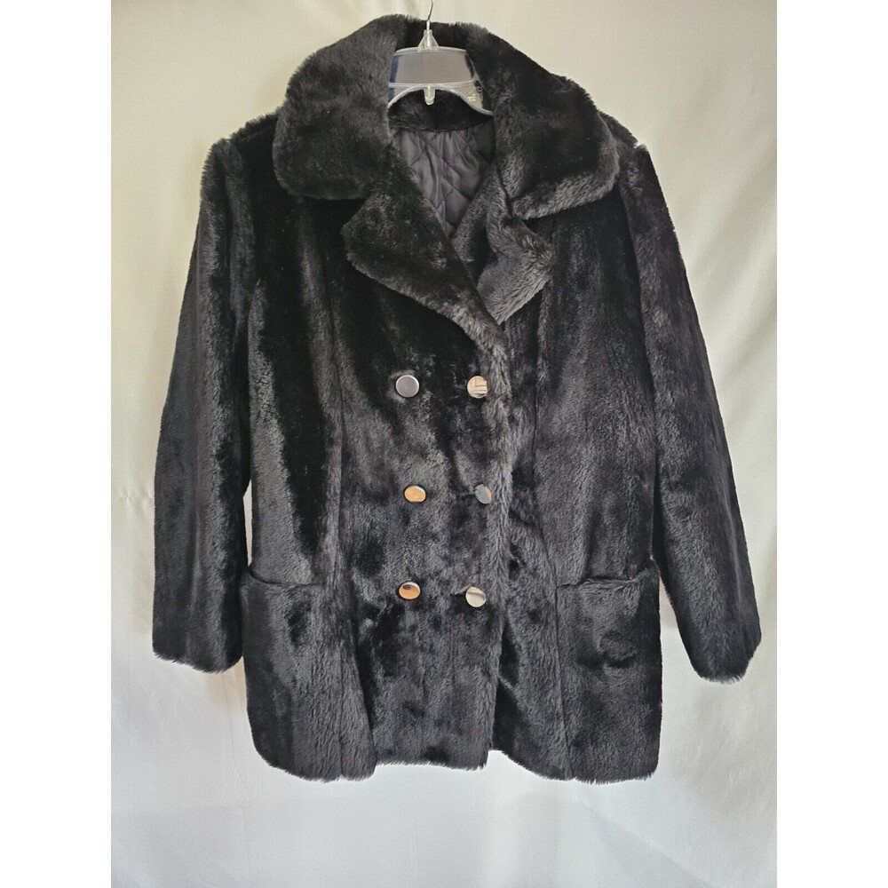 Sears Coat Black Faux Fur w/Silver Buttons Women's Size 22 1/2 *See Measurements
